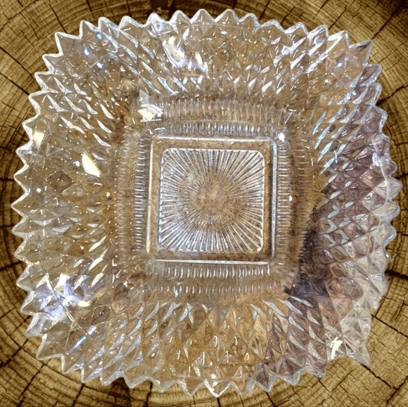 Vtg Candy Compote Dish Bowl Clear Cit Glass Sawtooth Fluted Bubbles Sun Rays - Picture 5 of 5